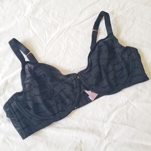 Savage X Fenty Flocked Logo Unlined Demi Bra in Black Caviar Size 42DD
